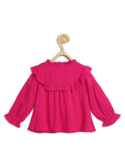 Chuppan chupai Girls
                    Ruffles Round Neck Cuffed Sleeves Top
