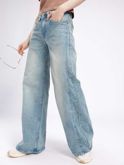 glitchez Women Wide
                        Leg Light Faded Stretchable Jeans