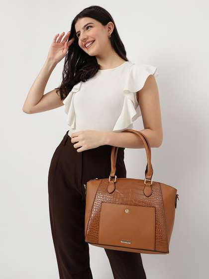 Fastrack Women Tan
                        Croco Structured Satchel with Detachable Sling
                        Strap Fits Upto 11" iPad