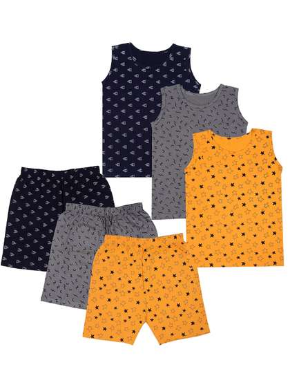 FASLA Boys Pack Of 3
                    Cotton Printed T-shirt with Shorts Clothing Set