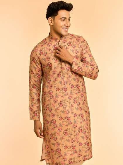 Diwas by Manyavar
                        Floral Printed Mandarin Collar Cotton Straight
                        Kurta