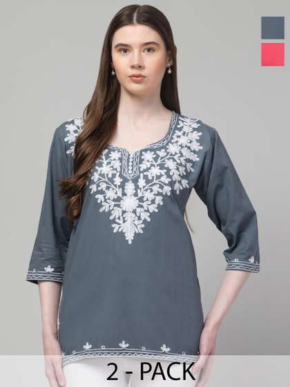 Aura Glam Floral Embroidered Kurti