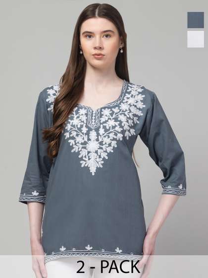 Aura Glam Floral Embroidered Kurti