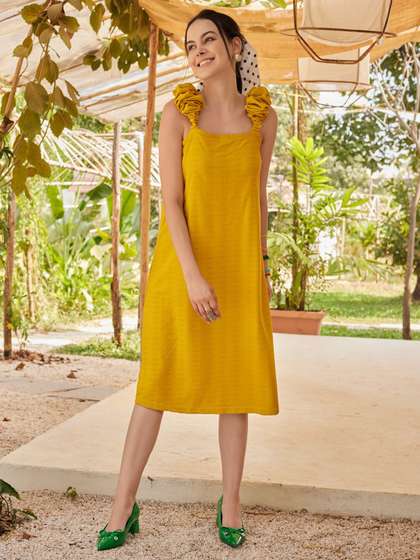 MILOST Solid Square
                        Neck A-Line Dress