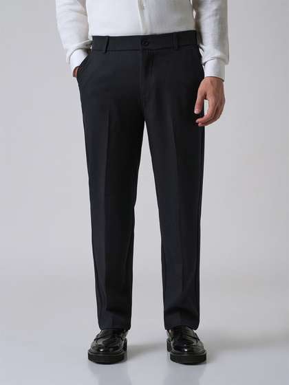 Banana Club Men Dark
                      Blue Relaxed Fit Formal Trousers