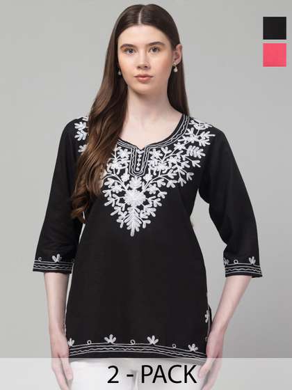 Aura Glam Pack Of 2 Embroidered Kurtis