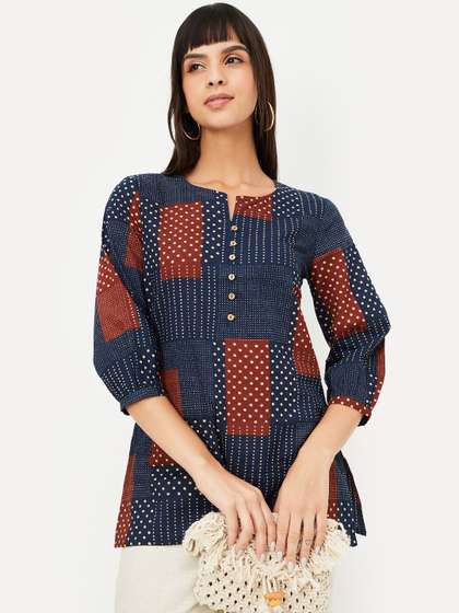 max Printed Cotton
                        Notch Neck Tunic
