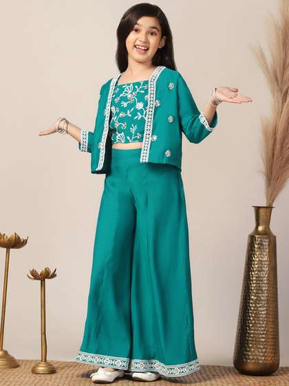 Sangria Girls
                          Embroidered Crop Top Palazzos & Shrug