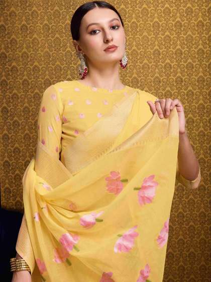 KALINI Yellow Pure
                        Cotton Sarees