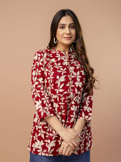 FERANOID Women
                        Floral Printed Mandarin Collar Pure Cotton
                        Kurti