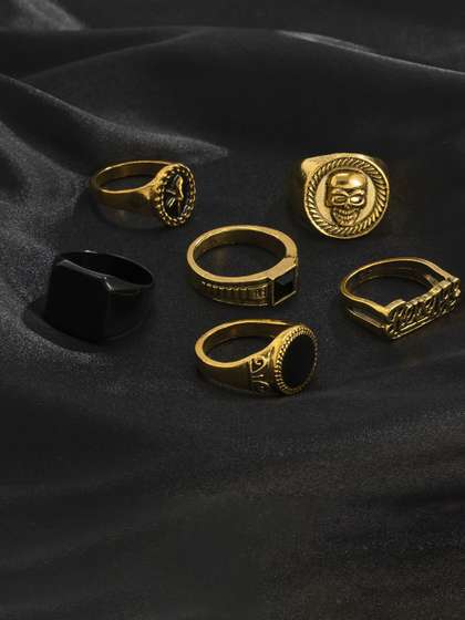 StyleCast x Revolte Men
                    Pack Of 6 Gold-Plated Stone Studded Finger Rings