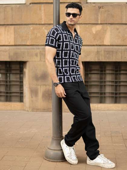 Powerlook SS25
                        Geometric Knit Polo Collar Pure Cotton T-Shirt