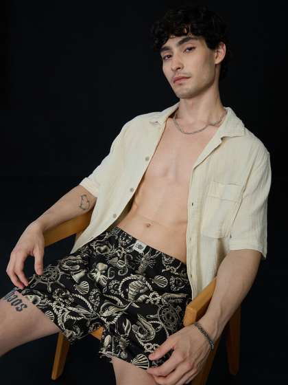 The Souled Store Men
                        Regular Fit Printed Black Boxer Shorts