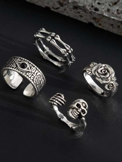 StyleCast x Revolte Set
                    of 4 Silver-Plated Stone-Studded Adjustable Finger
                    Ring