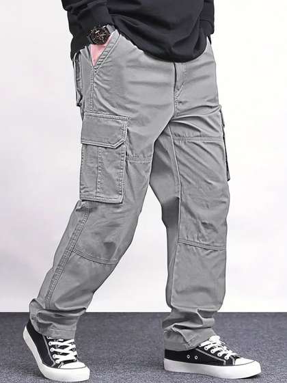 VOGAAN Men Relaxed
                        Loose Fit Cotton Cargos Trousers