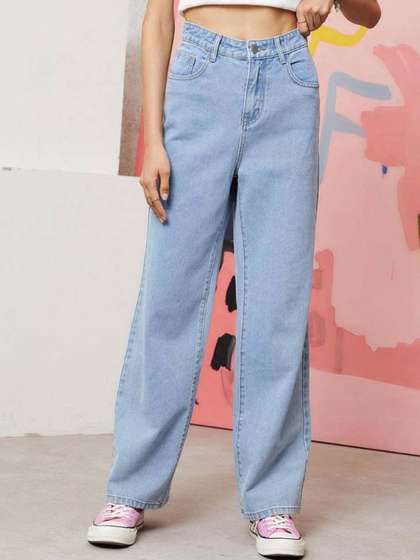 Stylecast X Kotty
                        Women Wide Leg High-Rise Pure Cotton Jeans