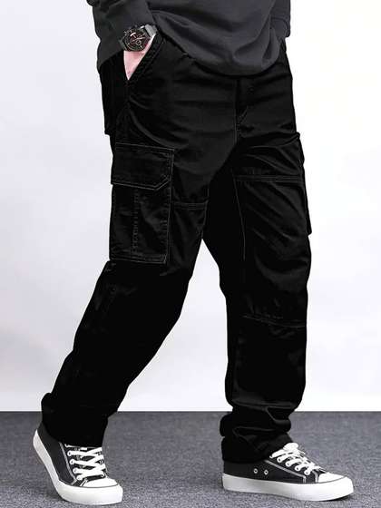 VOGAAN Men Relaxed
                        Loose Fit Cargos Trousers