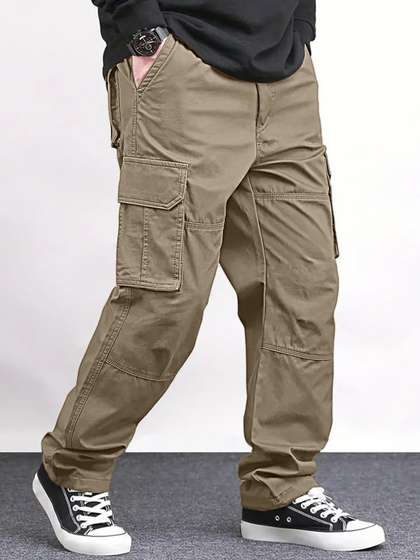 VOGAAN Men Relaxed
                          Loose Fit Cargos Trousers