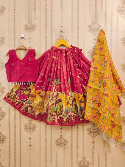 BAESD Girls Printed
                        Mukaish Foil Print Ready to Wear Lehenga &
                        Blouse With Dupatta