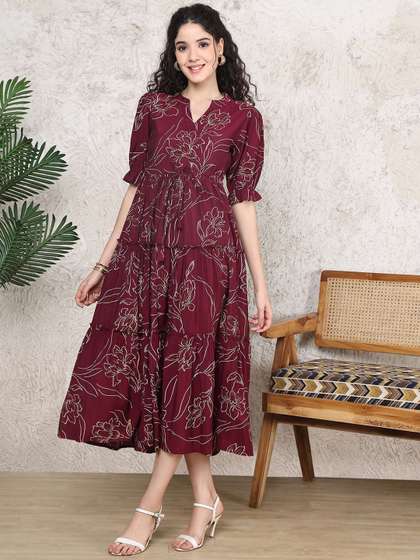 Claura Floral
                        Printed Fit and Flare Midi Dress