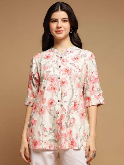 ARAVALII Women
                        Floral Printed Shirt Style Top