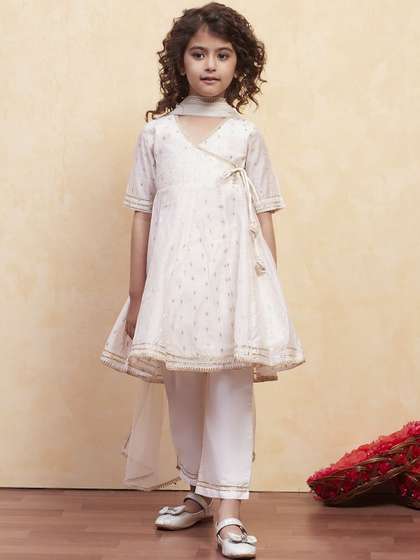 Biba Girls Ethnic Motifs
                    Printed Angrakha Kurta With Palazzo And Dupatta