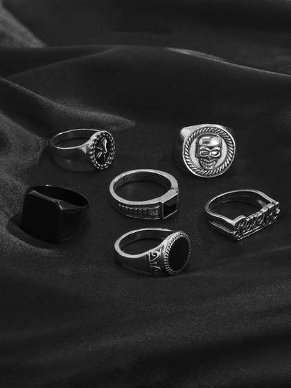 StyleCast x Revolte Men
                    Set Of 6 Silver-Plated Stones-Studded Finger Rings