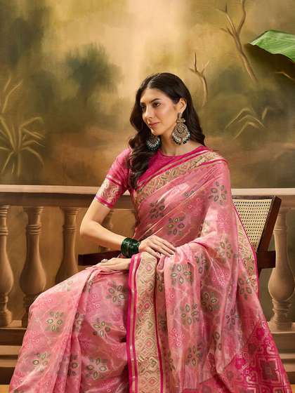Sangria Geometric
                        Woven Design Patola Saree With Blouse Piece