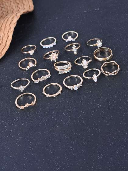 DIVASTRI Set of 17
                        Gold-Plated American Diamond Studded Finger
                        Rings