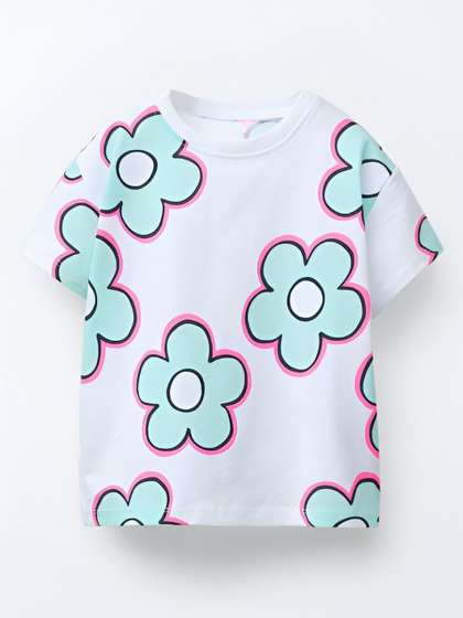 Googo Gaaga Girls
                      Floral Round Neck Regular Fit Printed T-shirt