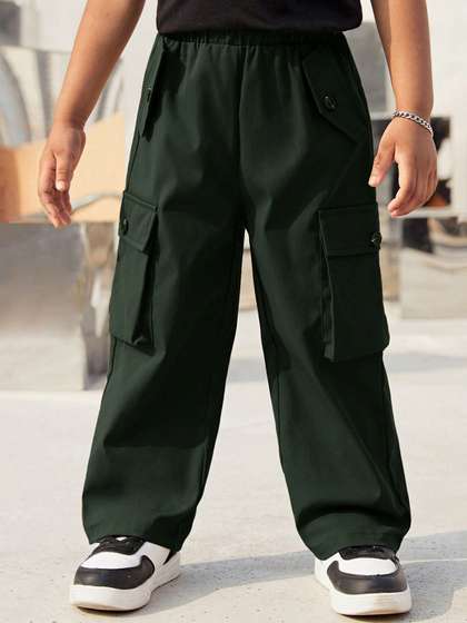 SHINE N SHOW Boys Smart
                    Loose Fit Mid-Rise Cotton Cargos Trousers