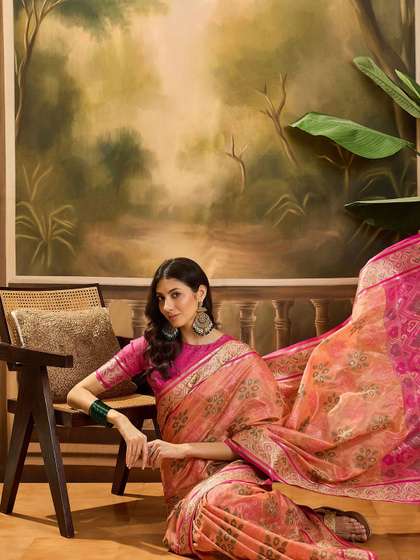 Sangria Ethnic
                        Motifs Woven Design Patola Saree