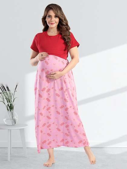MomsBae Women
                          Printed Pure Cotton Maxi Maternity Sweat
                          Nightdress
