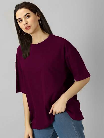 Mast & Harbour
                          Round Neck Drop-Shoulder Sleeves Cotton
                          Oversized T-shirt