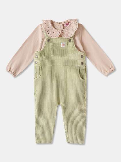 R&B Infant Girls
                    Striped Cotton Dungaree With T-Shirt