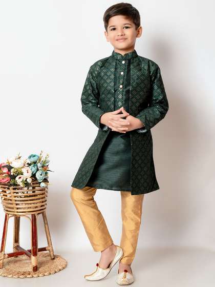 AHLAN APPARELS Boys
                      Ethnic Motifs Embroidered Sequinned Dupion Silk
                      Kurta with Pyjamas