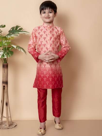 AHLAN APPARELS Boys
                    Ethnic Motifs Printed Regular Dupion Silk Kurta with
                    Pyjamas