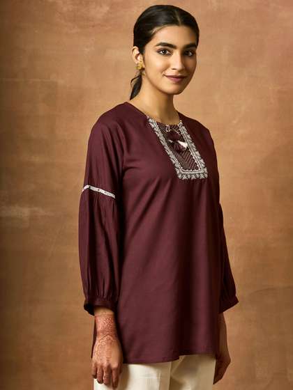 WOMEN PLUS Women
                          Solid Long Sleeves Regular Tunic