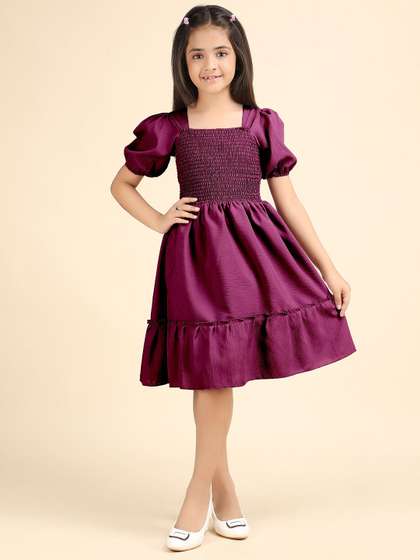 STARWORD Girls Puff
                      Sleeve Cotton Fit & Flare Dress