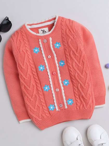 Yellow Apple Kids Cable
                    Knit Self Design Embroidered Acrylic Pullover