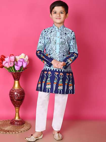 AHLAN APPARELS Boys
                    Ethnic Motifs Printed Dupion Silk Kurta with Pyjamas
                    Kurta Sets