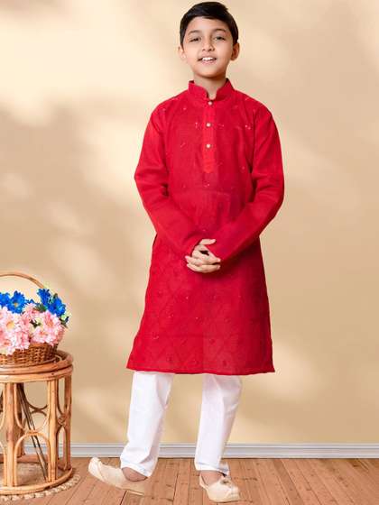 AHLAN APPARELS Boys
                    Ethnic Motifs Regular Thread Work Kurta with
                    Pyjamas