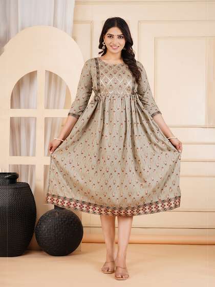 JALTHER Women Floral
                        Printed Gotta Patti Floral Maternity Ethnic
                        Dresses