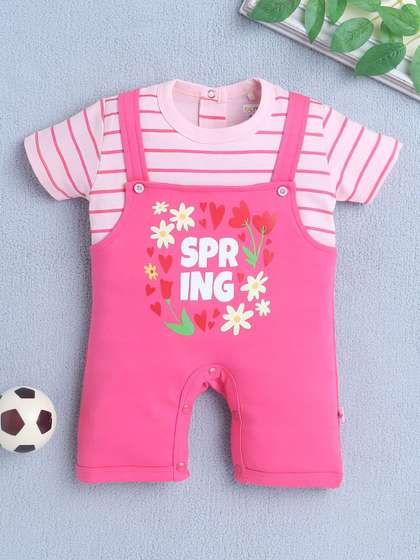 BUMZEE Infant Girls
                    Printed Round Neck Rompers