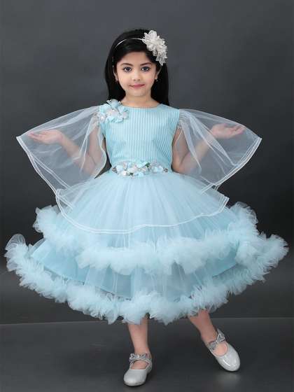 PN Fashion Girls Cape
                    Sleeve Net Fit & Flare Dress