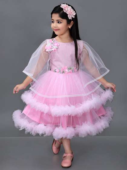 PN Fashion Kids-Girls
                      Self Design Flared Sleeve Net Fit & Flare
                      Dress