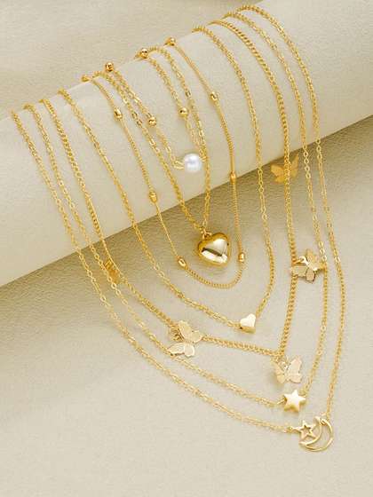 DressBerry Set Of 6
                        Gold-Plated Artificial Beads Beaded Chain