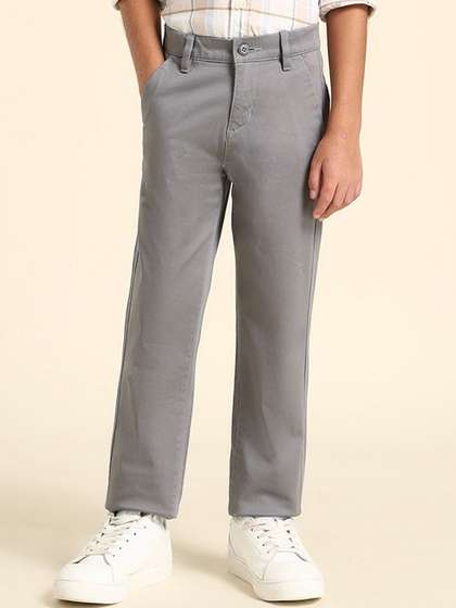 U.S. Polo Assn. Kids
                    Boys Solid Slim Fit Mid-Rise Flat-Front Trousers