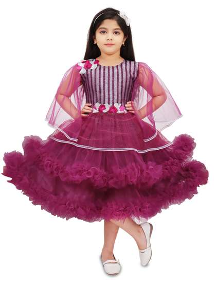 PN Fashion Girls Striped
                    Ruffles Fit And Flare Dress
