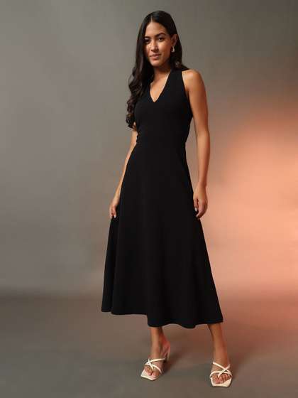 Trend Arrest Women
                          Halter Neck Fit & Flare Midi Dress
